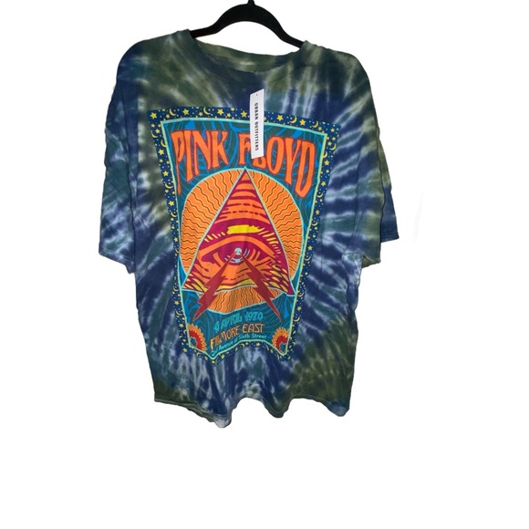 Urban Outfitters X Pink Floyd Pyramid Blue Tie Dye Oversized Band Graphic Tee - Picture 4 of 6